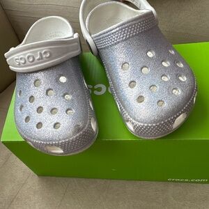 Silver glitter crocs